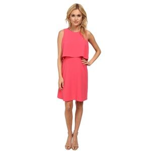 Calvin Klein Women's Crepe Pop Over Dress Coral Size 8 Tiered Shift Dress NWT